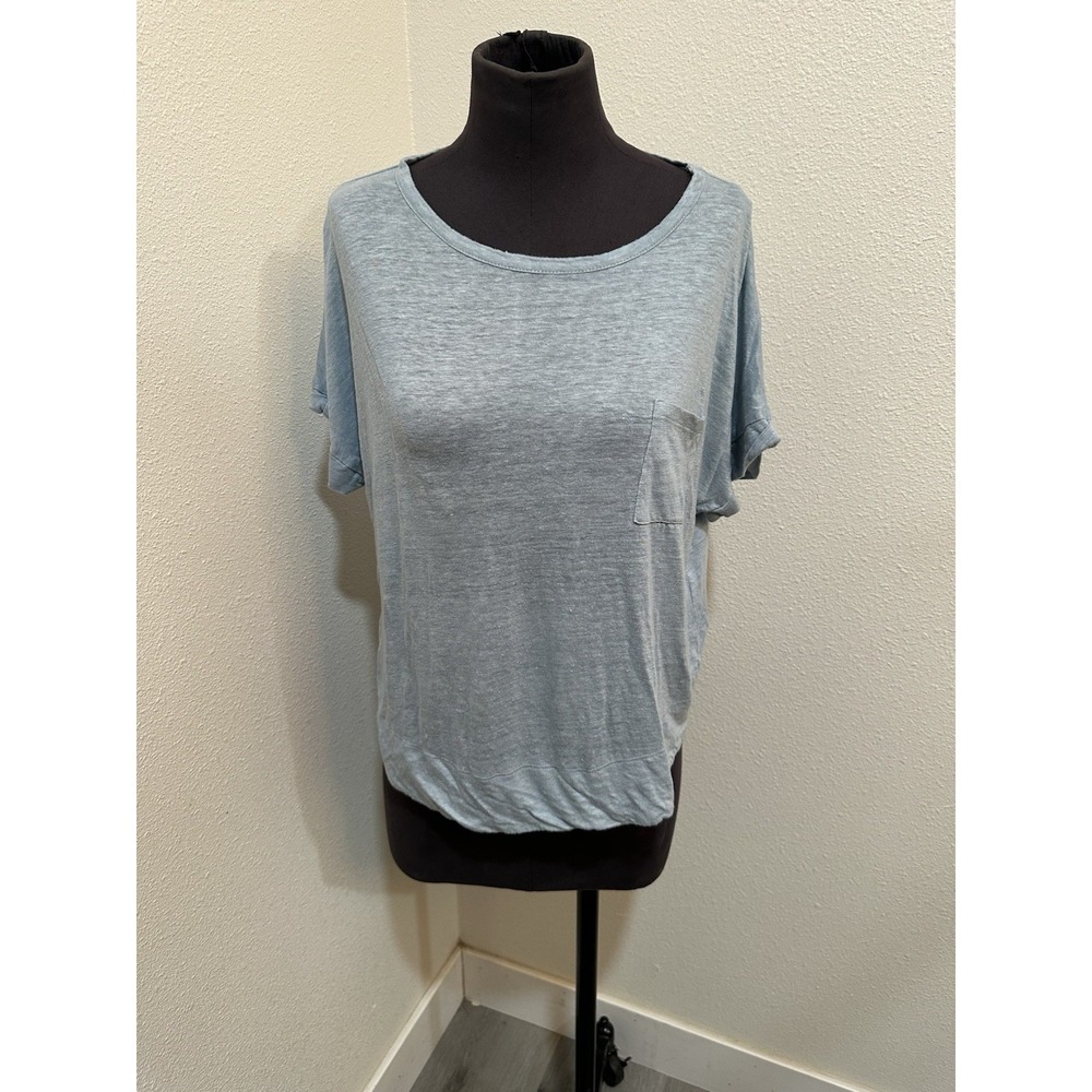 WRAP LONDON Top Size 8 White 100% Linen‎ Blue
